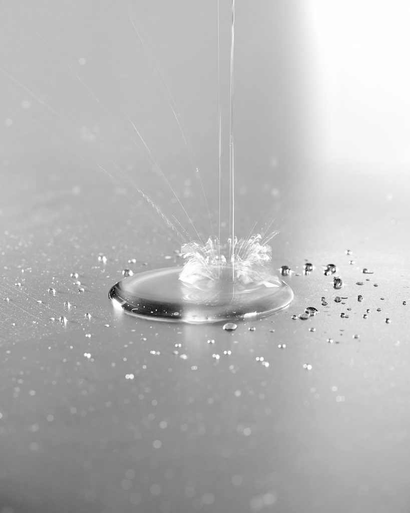 Architecture of Care, detail, a drop falling onto the steel table