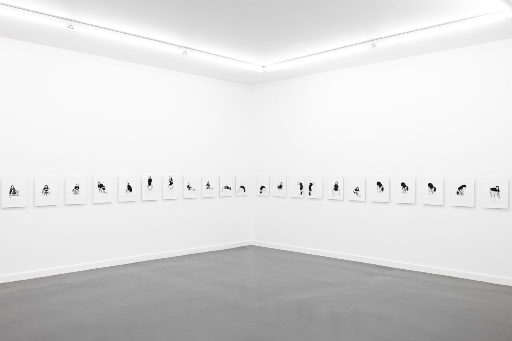 Régime d’assise, installation view at Contretype, Brussels: the series hung at chair-back height